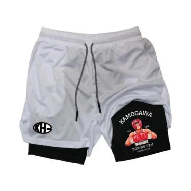 Imagem de Shorts De Treino Masculinos 2 Em 1 Para Academia E Corrida Anime IPPO 