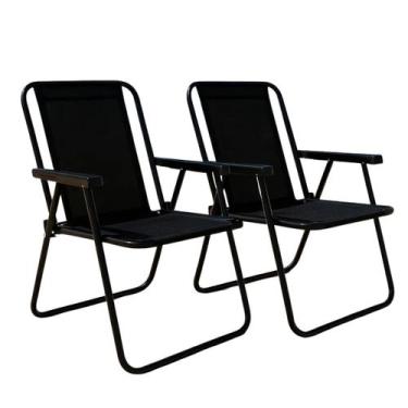 Imagem de Kit 2 Cadeiras De Praia Alta Aço Preta Mor 2059 Preto