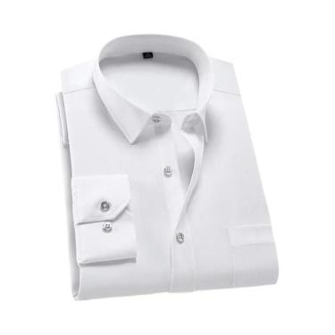 Imagem de Camisa Social Masculina Branca Slim Fit De Manga Longa Antirrugas Com 