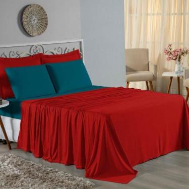 Imagem de Jogo de Cama Casal Viúva Nobre 4 Peças Malha 100% Algodão - Vermelho /