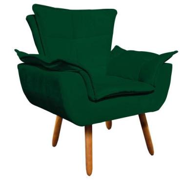 Imagem de Poltrona Opala Suede Verde Pés Palito Castanho D rossi