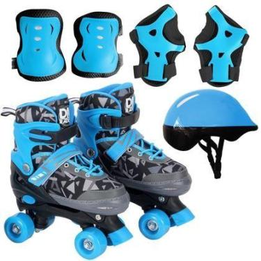 Imagem de Patins Roller Azul Infantil Ajustável c/ Proteção Tamanho G - Dm Brasi