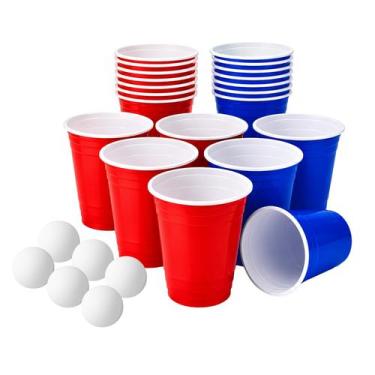 Imagem de Jogo Beer Pong 6 Bolinhas e 20 Copos Americano 400ml Festa Cerveja - C