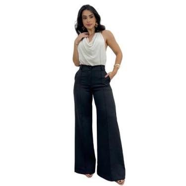 Imagem de Calça Pantalona Alfaiataria Social Cintura Alta Wide Leg - AulissBouti