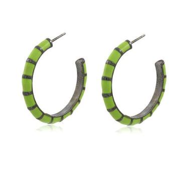 Imagem de Brinco Argola Colors Grande Verde Abacate Ródio Negro - Viva Jolie