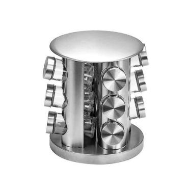 Imagem de Porta Condimentos Com Base Giratória De Aço Inox 12 Potes - Jolitex