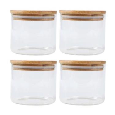 Imagem de Kit 4 Pote Hermético C/ Tampa De Bambu 250 Ml Vidro Borossilicato - Li