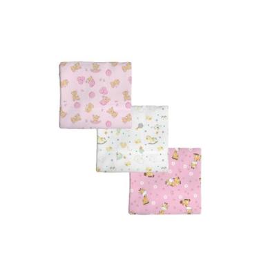 Imagem de Kit 3 Cueiros Bebê Flanelado Estampado 100% Algodão Berçinho 50cm X 80