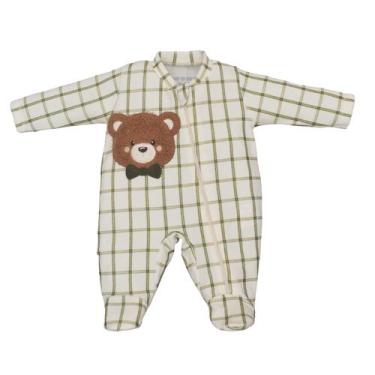 Imagem de Macacão Bebê Zíper Plush Marfim Xadrez Urso Bordado Upi Uli Tamanho:M 