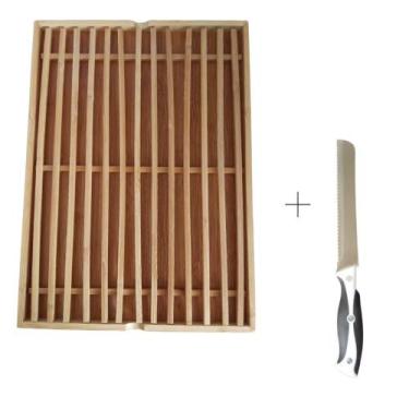 Imagem de Tábua Migalheira Bambu Com Faca Para Pães 39x28x3cm - Wincy