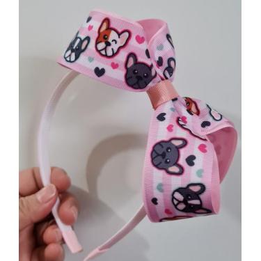 Imagem de Tiara Rosa Com Estampa De Buldogue Infantil - Status Laços