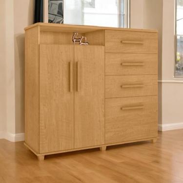 Imagem de Cômoda Helena 4 Gavetas e 2 Portas MDF sem Puxador Marrom Natural Framar