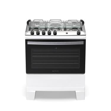 Imagem de Fogão de Piso 5 Bocas Atlas Agile Up Mesa Inox Tripla Chama Acendimento Automático Branco Bivolt