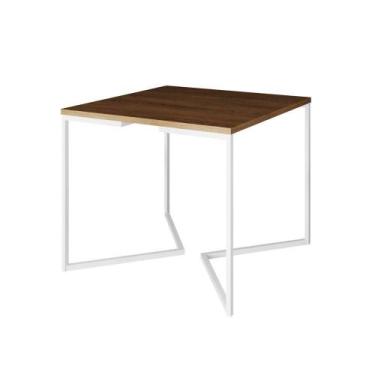 Imagem de Mesa Jantar Industrial Quadrada Amêndoa 90Cm Base V Ferro Branco - CAS