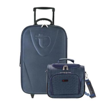 Imagem de Kit 1 Mala Retrô Azul M + 1 Frasqueira Quadrada Azul - Tonin