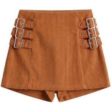 Imagem de Short Saia Veludo Fivelas Cor:CarameloTamanho:2 - Cmkids, Caramelo, 2