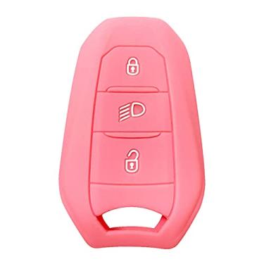 Imagem de YJADHU Capa de proteção para chave remota inteligente em borracha de silicone Capa com chaveiro para carro, adequada para 5008 DS5 DS6 Peugeot 208 DS3 Citroen C4 C5 X7, rosa