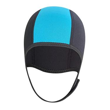 Imagem de Fancyes 2.5mm Engrossar Capuz de Elástico Térmico Surf Snorkeling Chapéu Protetor de Cabeça Orelha Subaquática Canoagem Pesca, Preto e azul