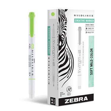 Imagem de Zebra Pen Conjunto de marcadores de texto de ponta dupla Mildliner, pontas largas e finas, ideal para realce da Bíblia, sem sangramento, tinta verde suave, pacote com 12 (78140upc)
