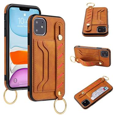 Imagem de LTLJX Capa traseira para iPhone 13/13 Pro/13 Pro Max, capa carteira de couro premium com 2 compartimentos para cartão, suporte para pulso à prova de choque TPU proteção interna de proteção, laranja, 13 pro max 16,7 cm
