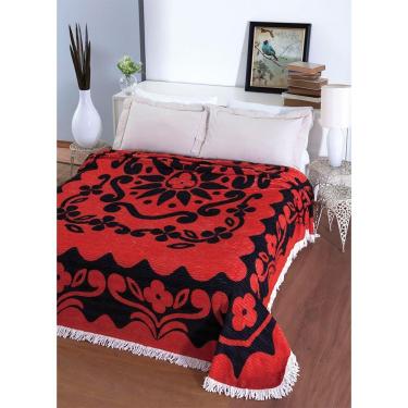 Imagem de Colcha Casal Chenille Canelada Flórida Vermelho/Preto Aristocrata Jolitex