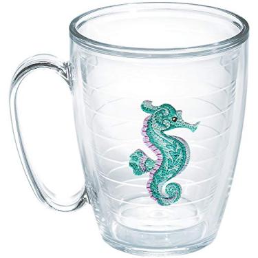 Imagem de Tervis Copo isolado de parede dupla roxo azul-petróleo com cavalo-marinho feito nos EUA, caneca de 473 ml - sem tampa, transparente