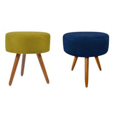 Imagem de Puff Para Sala E Hall Redondo Amarelo E Azul 2 Peças