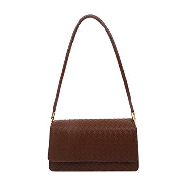 Imagem de Bolsa feminina de ombro de couro com aba moderna casual bolsa de axilas retrô clássica elegante bolsa de mão, Marrom
