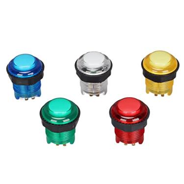 Imagem de Hilitand Botão redondo de 5 peças, botão de 28 mm, botão de pressão iluminado por LED, botão de reposição para máquina de jogos, vermelho, amarelo, branco, verde, azul