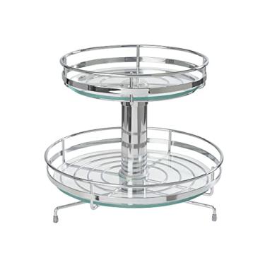 Imagem de Fruteira Giratória Redonda 2 Andares Cestos Cromados + Vidro