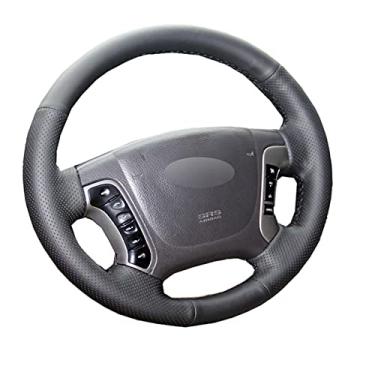 Imagem de JEZOE Capa de volante costurada à mão de couro, para Hyundai Santa Fe 2007 2008 2009 2010 2011 2012 Acessórios interiores automotivos