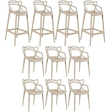 Imagem de Loft7, KIT - 6 x cadeiras + 4 x banquetas altas Masters Allegra - Nude