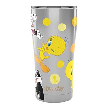 Imagem de Tervis Copo de viagem Warner Brothers Tweety 80th Anniversary com isolamento térmico de parede tripla mantém as bebidas frias e quentes, 590 ml, aço inoxidável, 1 unidade (pacote com 1)