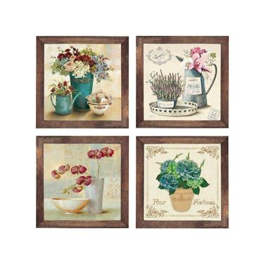 Imagem de Kit 4 Quadros Decorativos para Banheiro e Lavabo com Imagem e Vidro - 23x23cm