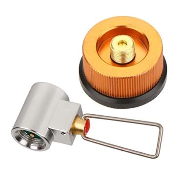 Imagem de Newmind Adaptador de recarga para fogão a gás de acampamento, adaptador de cabeça de conversão de câmbio a gás para piquenique, cilindro, lata, queimador, válvula de fornalha - Linhas finas amarelas