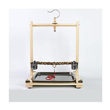 Imagem de KIZQYN Gaiolas tipo gancho suporte de pássaro monge pequeno sol Starling treinamento pássaro papagaio suporte de madeira pássaro pequeno pássaro chassi de aço inoxidável e copo de comida gaiola de voo (tamanho: pequeno)