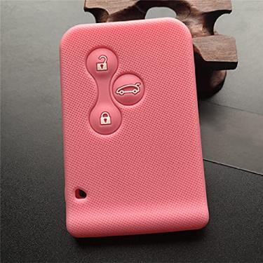 Imagem de YJADHU Capa de cartão de chave de carro de borracha de silicone 3 botões capa de chave de carro capa, apto para Renault Clio Megane Grand Scenic, rosa