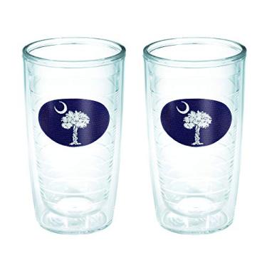 Imagem de Tervis A bandeira da Carolina do Sul feita nos EUA copo térmico de parede dupla mantém as bebidas frias e quentes, 473 g pacote com 2 - sem tampa, azul marinho e branco