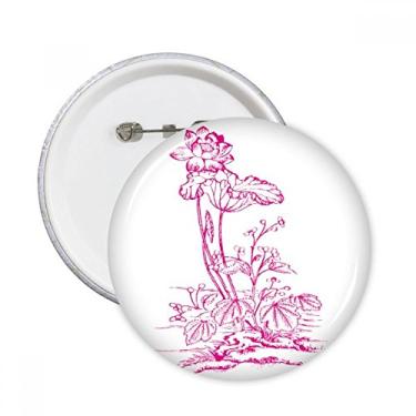 Imagem de Flor de lótus Flor de Lótus Alfinetes Redondos Emblema Botão Decoração Acessório 5 peças