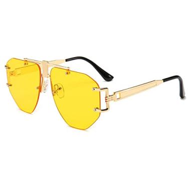 Imagem de Óculos de sol femininos sem aro transparentes na moda óculos de sol grandes de metal vintage tons UV400 óculos punk, amarelo C4, tamanho único