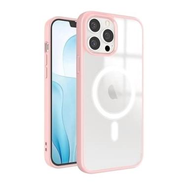 Imagem de Capa magnética, MAKASI compatível com MagSafe, PC rígido ultra fino com capa protetora de bordas de TPU macio, para iPhone 14 Pro, capa de 6,1 polegadas (rosa)