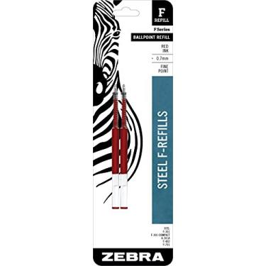 Imagem de Zebra Série F refil de caneta esferográfica de aço inoxidável, ponta fina, 0,7 mm, tinta vermelha, 2 unidades