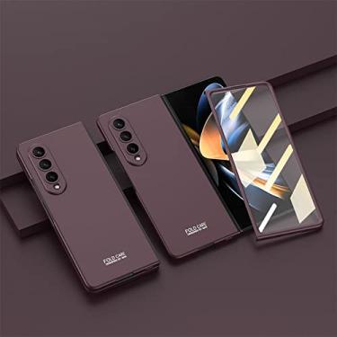 Imagem de Capa de telefone de vidro temperado frontal ultrafina e rígida para Samsung Galaxy Z Fold 4 capas traseiras à prova de choque, vinho tinto, para galaxy Z Fold 4