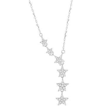 Imagem de Noonsial Colar de estrela de prata esterlina 925 banhado a ouro 18 K zircônia cúbica colares Y para mulheres adolescentes meninas e mães, Prata esterlina, Sem Pedra Preciosa