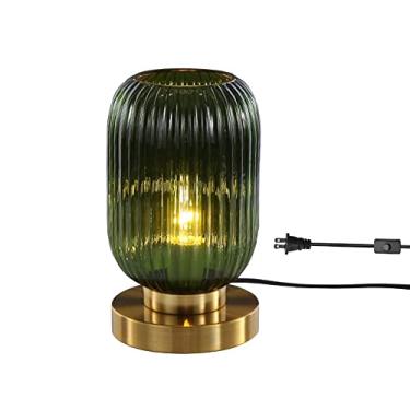Imagem de Abajur de mesa moderno cúpula de vidro lâmpada de mesa de cabeceira única base de metal de ferro pequenas lâmpadas de cabeceira para quarto, sala de estar, escritório, estudo (verde)