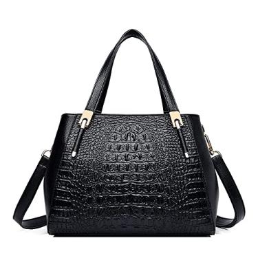 Imagem de Bolsa de mão grande com alça superior para mulheres, bolsa transversal de crocodilo, bolsa de ombro feminina moderna, Preto