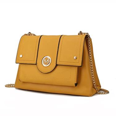 Imagem de MKF Bolsa transversal feminina – Bolsa de couro PU – Bolsa carteiro lateral de designer, cruzada nos ombros, Mostarda Éden