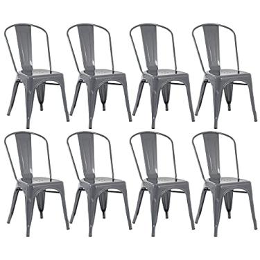 Imagem de Loft7, Kit 8 Cadeiras Iron Tolix Design Industrial em Aço Carbono Vintage Moderna e Elegante Versátil Sala de Jantar Cozinha Bar Restaurante Varanda Gourmet, Cinza Escuro.