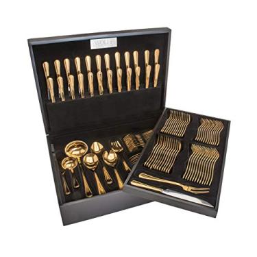 Imagem de FAQUEIRO 130 PCS DE AÇO INOX PVD DOURADO AVALON C/ESTOJO DE MADEIRA