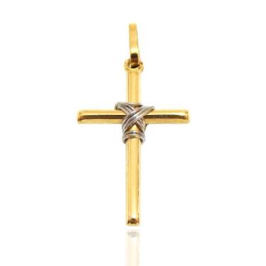 Imagem de Pingente De Cruz Crucifixo Palito Em Ouro 18K 2 Cores - Agaprime Joias